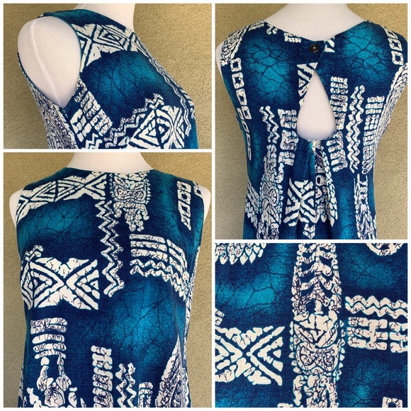 🌺 Vintage Hawaiian Barkcloth Dress & Shirt Set Tikis - Picture 7 of 16